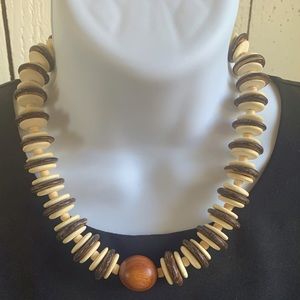 Vintage Brown Wood Bead Boho Necklace